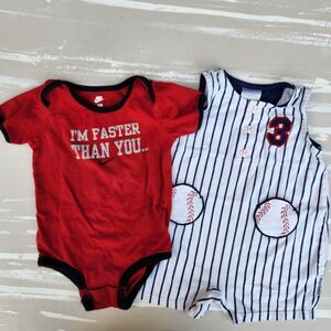**43$15 - Baseball Theme Onesie Romper Set - Red/White/Blue - Size 12 months